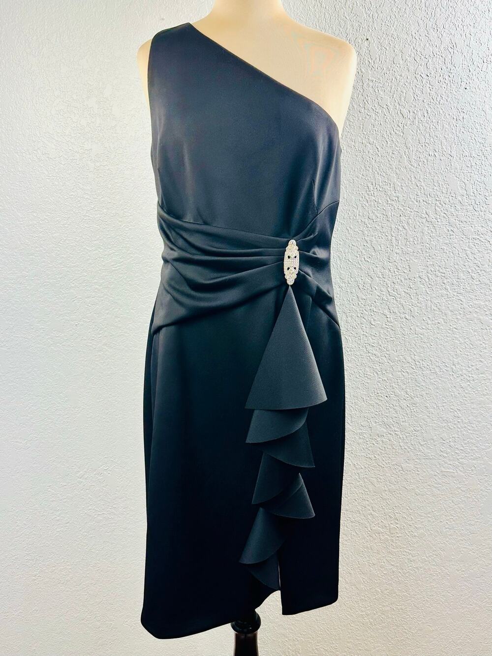Jessica Howard Size 14 Art Deco Asymmetrical Cocktail Party Dress Black Silver